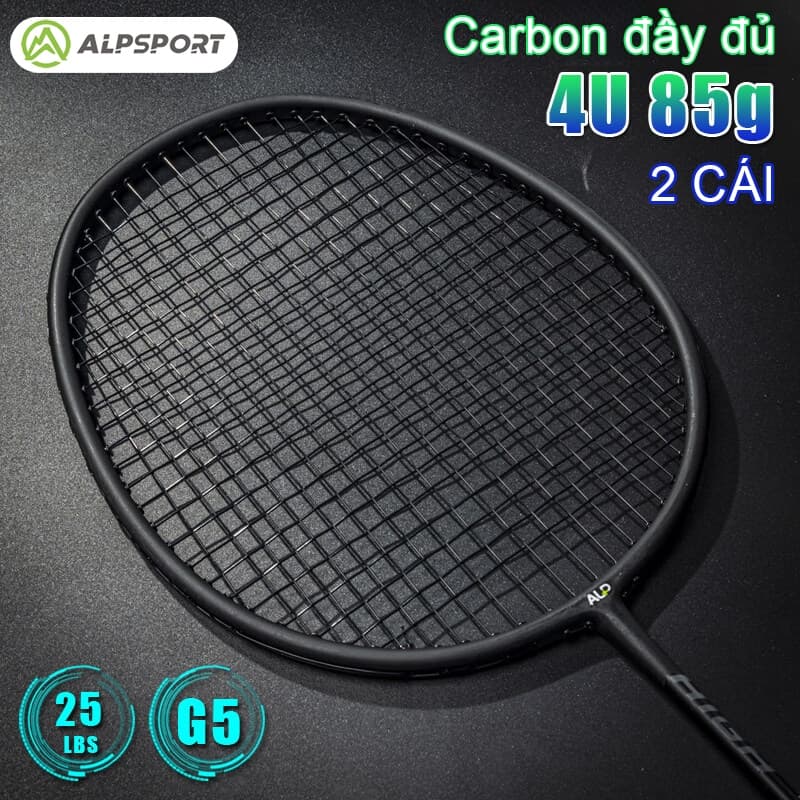 Vợt Cầu Lông ALPSPORT RR 2 Cái+Túi 4U G5 Max 26LBS Thiết Kế Nguyên Bản Carbon Toàn Phần Đã Căng Dây Tặng Kèm Cầu Lông Chuyên Nghiệp Tấn Màu Đen ALP RR