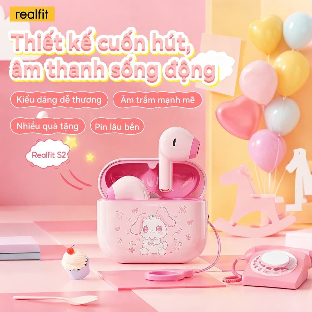Tai nghe Bluetooth REALFIT S2 Mini | Điều khiển App | Êm tai | Chế độ Ngủ | Thiết kế Dopamine