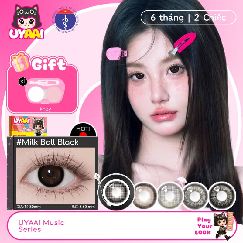 Kính áp tròng UYAAI Moonlight/Snowball/Milk Ball Màu Đen/Nâu Kính Lens cận Mắt 1 Cặp 0~4 Độ giãn tròng 14.2-14.5mm