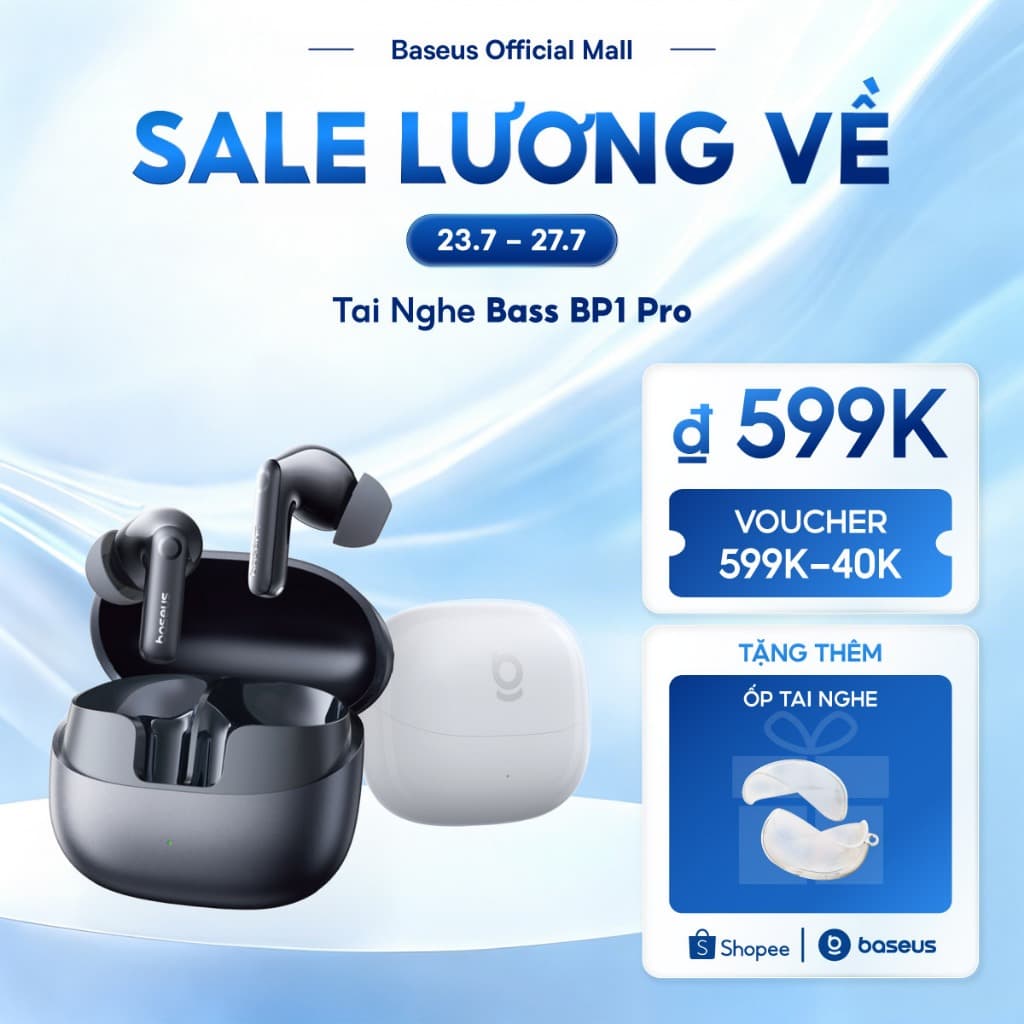 Tai nghe không dây Baseus BP1 Pro ANC -50dB Giảm tiếng ồn Hi-Res Bluetooth 6.0 IPX55 Chống nước 55Hr