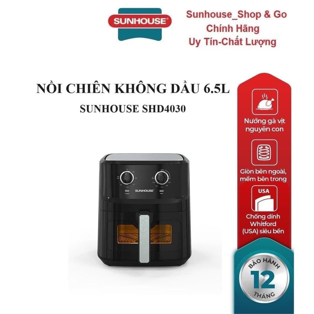 NỒI CHIÊN KHÔNG DẦU 6.5L SUNHOUSE SHD4030_Hàng chính hãng