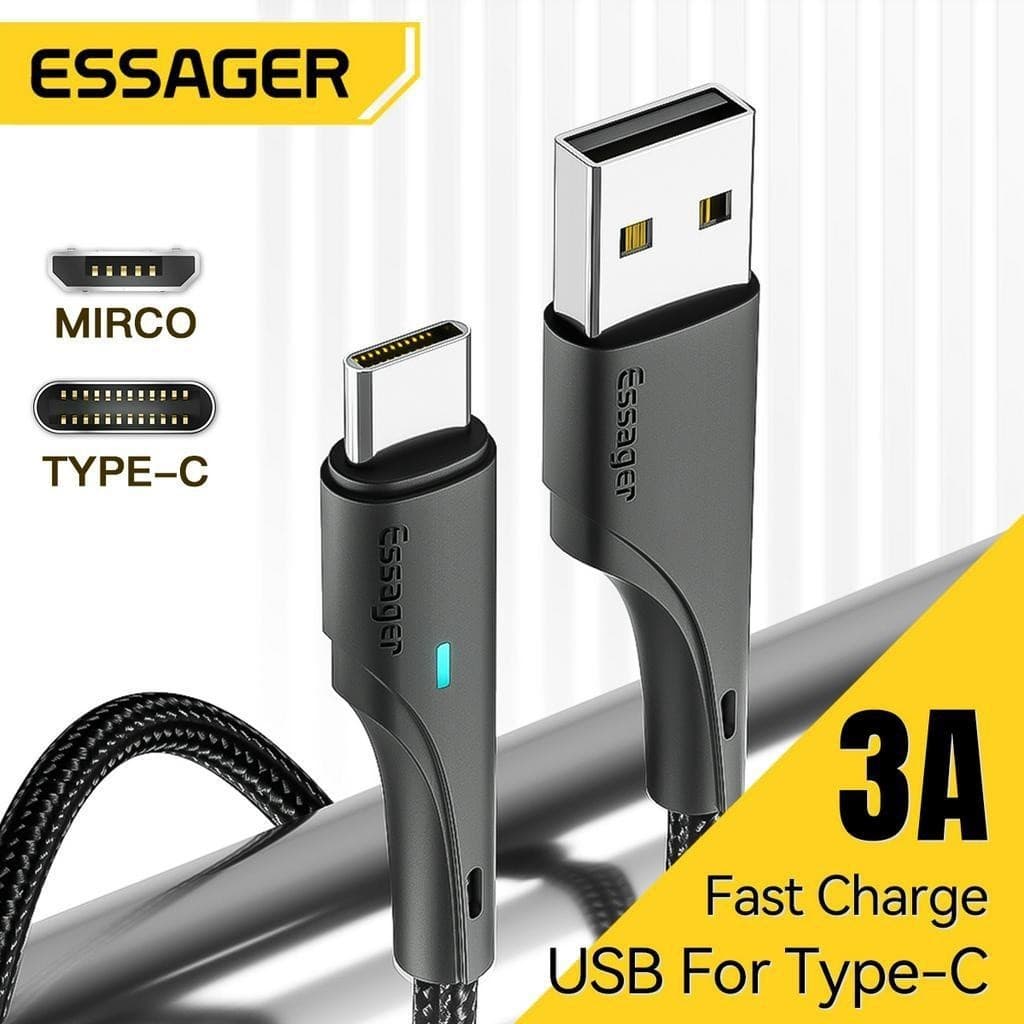 Essager Dây Cáp Sạc Nhanh 3a type c / micro usb 2m / 3m 2 Trong 1 Cho Điện Thoại android