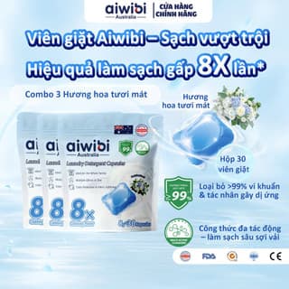 [Combo 3] Túi Viên Giặt Aiwibi Tiện Lợi (30 viên/túi), Sạch Vượt Trội, Đánh Bay Vết Bẩn - Hương Hoa