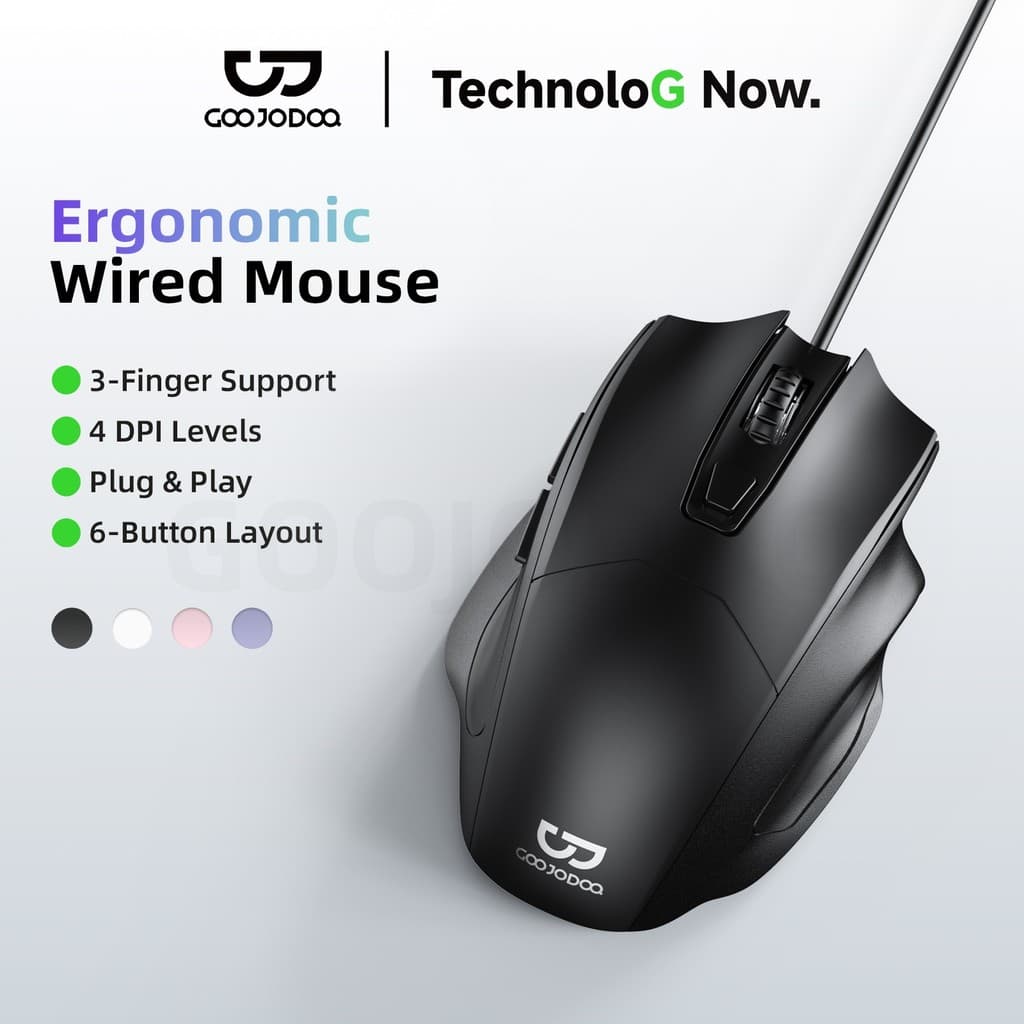 Chuột Có Dây GOOJODOQ 4 Nấc DPI, 6 Nút, Thiết Kế Êm Tay, Cắm USB Xài Liền
