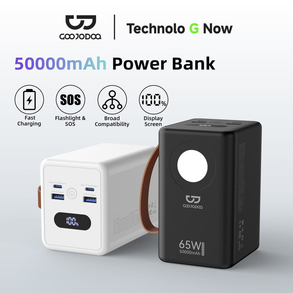 Sạc Dự Phòng 50000mAh GOOJODOQ Sạc Nhanh 65W,4 Cổng (2 Type-C + 2 USB-A),Đèn Pin SOS,Bảo Vệ Đa Chiều