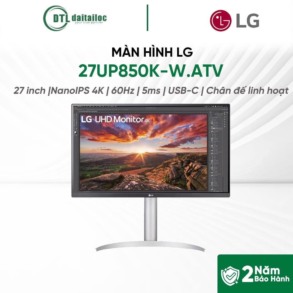 MÀN HÌNH LG 27UP850K-W.ATV 27 INCH NANO IPS 4K 4K 60Hz 5ms USB-C CHÂN ĐẾ LINH HOẠT | CHÍNH HÃNG | BẢO HÀNH 24 THÁNG