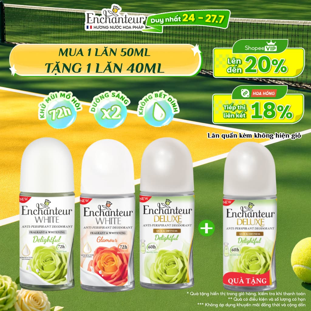 [TẶNG LĂN 40ML] Lăn Khử Mùi Enchanteur Deluxe/White Hương Nước Hoa Pháp 50ml