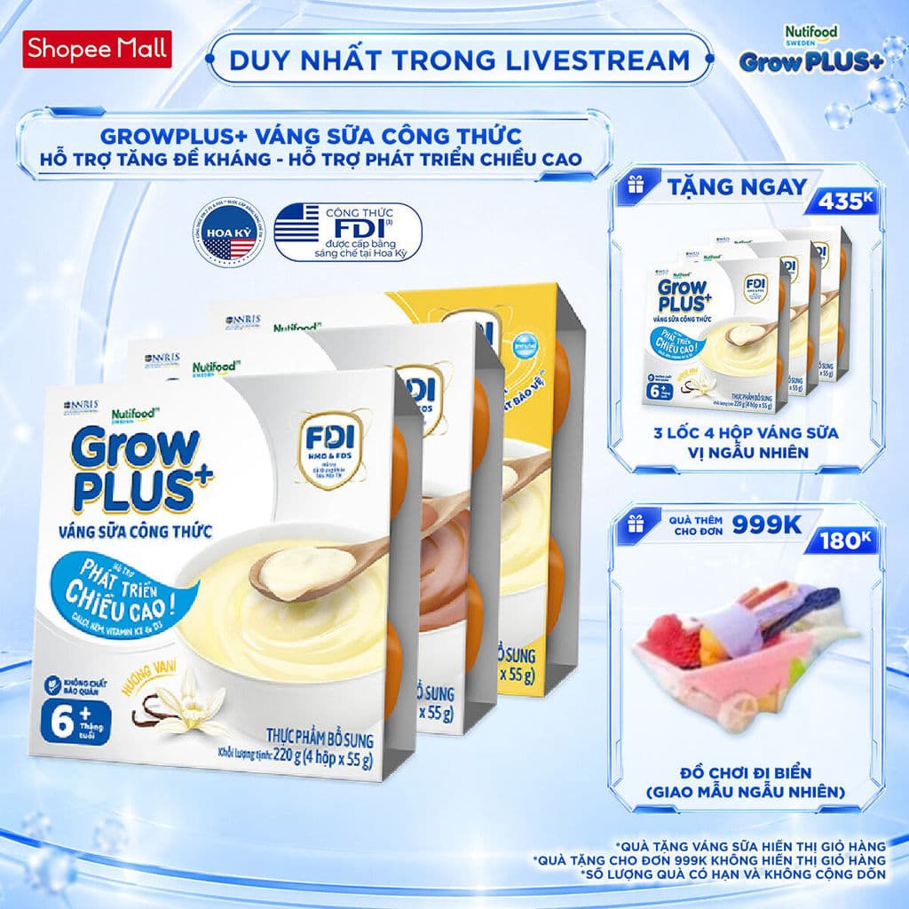 Combo mix 3 lốc GrowPLUS+ Váng sữa Sữa non Immunel Hỗ trợ tăng đề kháng& Cao lớn vượt trội (55g x12 hộp)