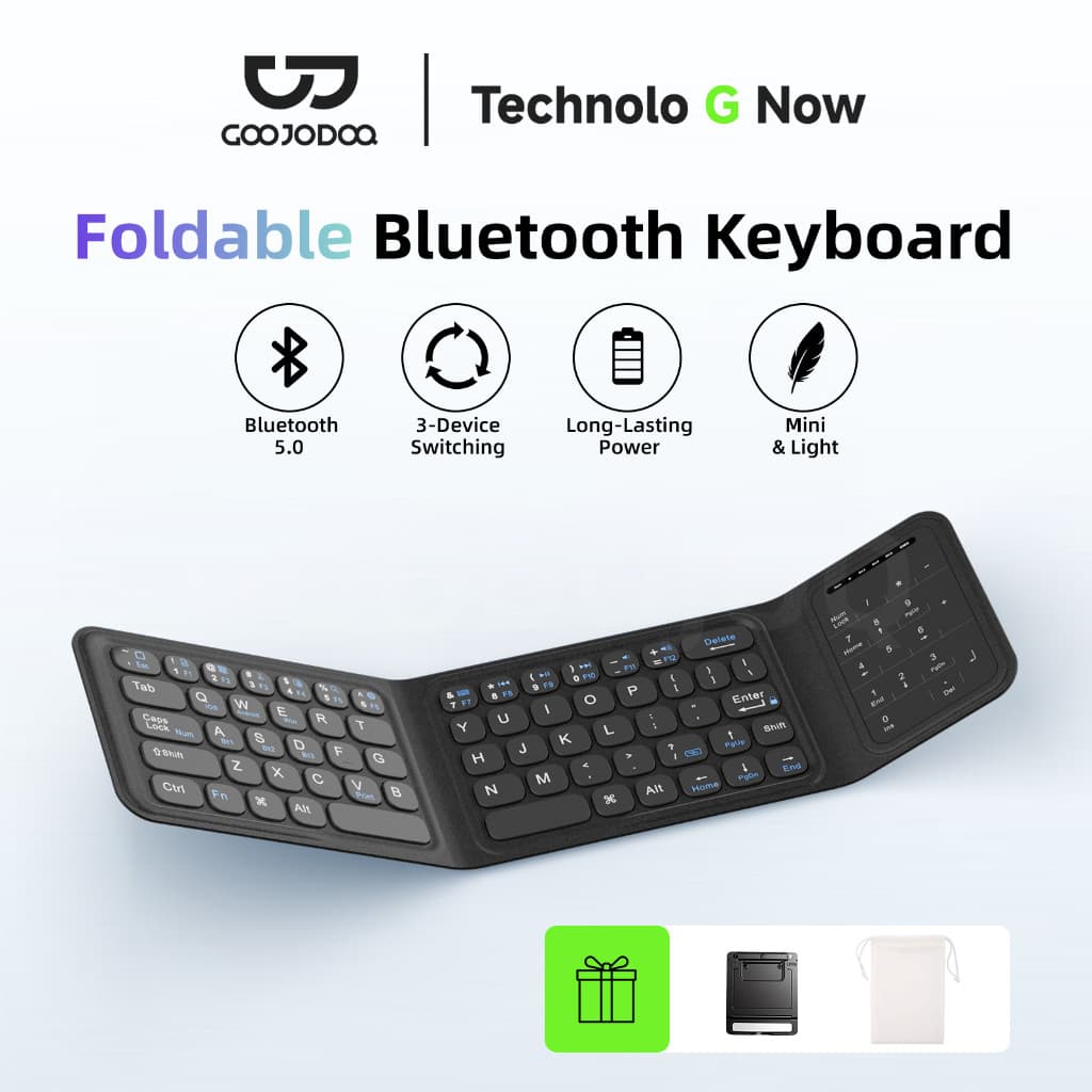 GOOJODOQ Bàn phím Bluetooth không dây có thể gập lại Mini Di động Tuổi thọ pin dài cho iPad Laptop Máy tính bảng