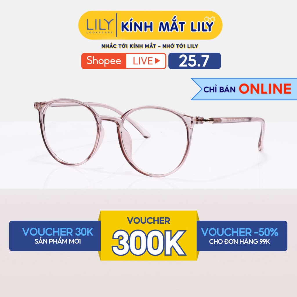 Gọng kính tròn nam nữ LILYEYEWEAR chất liệu nhựa dẻo cao cấp chắn kiểu dáng và màu sắc thời trang hiện đại 52313