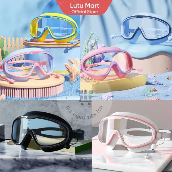 Kính Bơi Trẻ Em Người Lớn Gọng Lớn Kèm Bịt Tai Chống Sương Mù Không Thấm Nước Độ Nét Cao - Lutu Mart