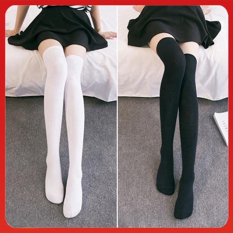Tất đùi nữ cao cổ, vớ dài qua gối phong cách Hàn Quốc loại dày dặn 83% cotton giữ ấm chân, chống nắng 4 mùa - Tất 55cm