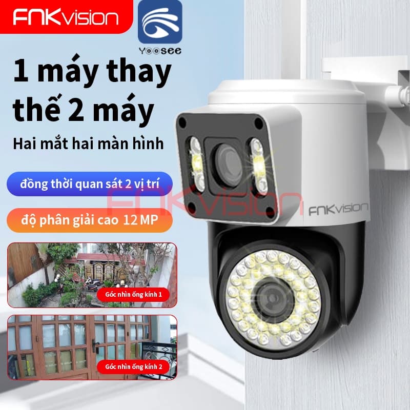 Camera Fnkvision 2 mắt / 3 mắt Yoosee, chống nước quan sát 360 độ cực rõ nét 18MP, thao tác qua điện thoại