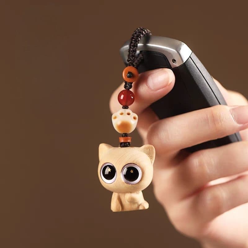 Móc Khóa Kiểu Dáng Mèo Mắt Sao Gỗ Hương Tự Nhiên