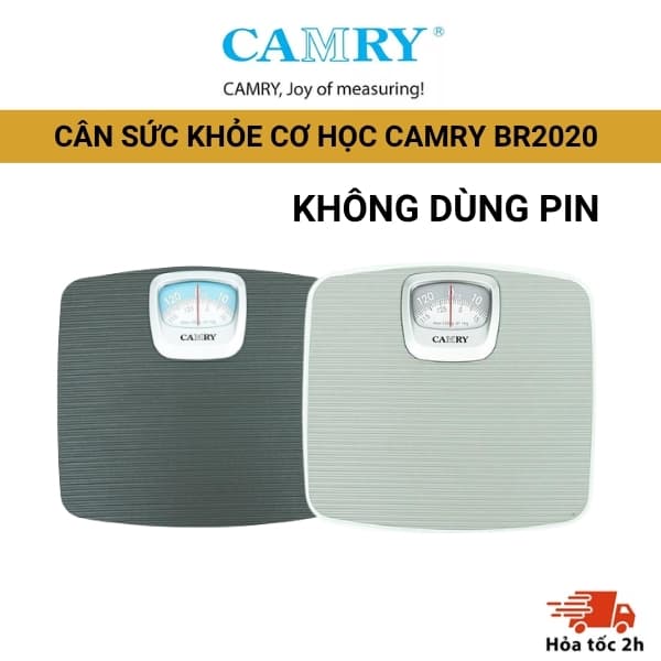[ KHÔNG DÙNG PIN] Cân cơ học  CAMRY BR2020, cân lò xo bền bỉ tối đa 130kg bề mặt chống trơn trượt, theo dõi sức khỏe