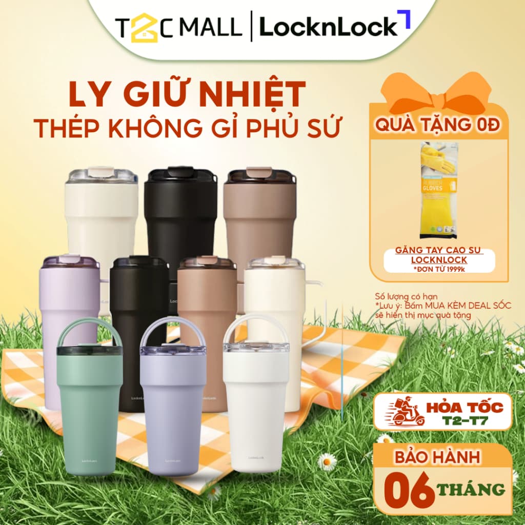 Ly Giữ Nhiệt LocknLock 500ML, Bình Giữ Nhiệt Cao Cấp Nhỏ Chính Hãng Có Dây Đeo LHC4357 - T2C Mall