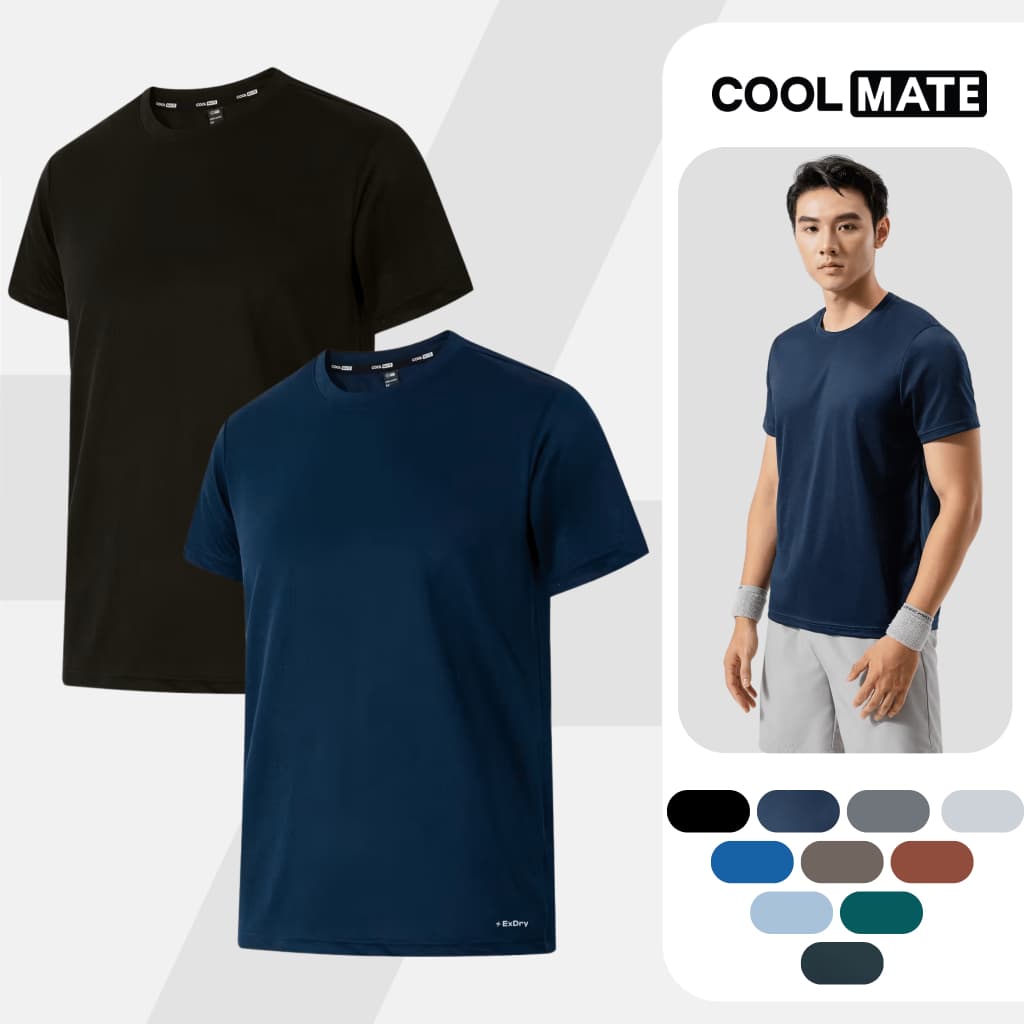 Combo 2 Áo thun nam thể thao tập Gym, Tennis, Pickleball Coolmate Basics thoải mái, thấm hút tốt