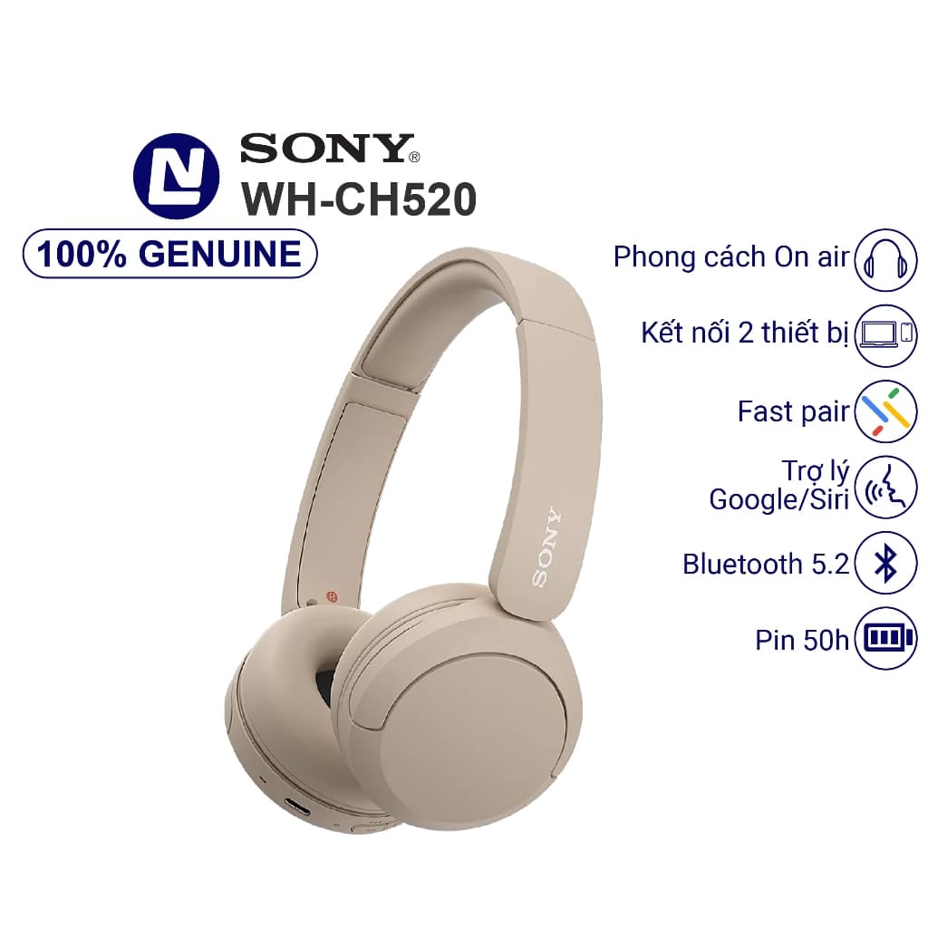 Sony WH CH520 Tai nghe không dây on ear kết nối đa điểm