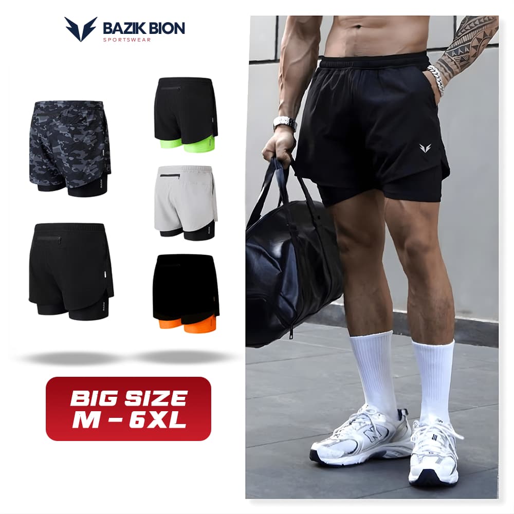Quần Short 2 lớp Nam BAZIK Speed Up 2in1 Có Bigsize Thoáng Khí Thấm Hút, Nhanh Khô, Thoải Mái Chạy Bộ, Tập Gym - Q02