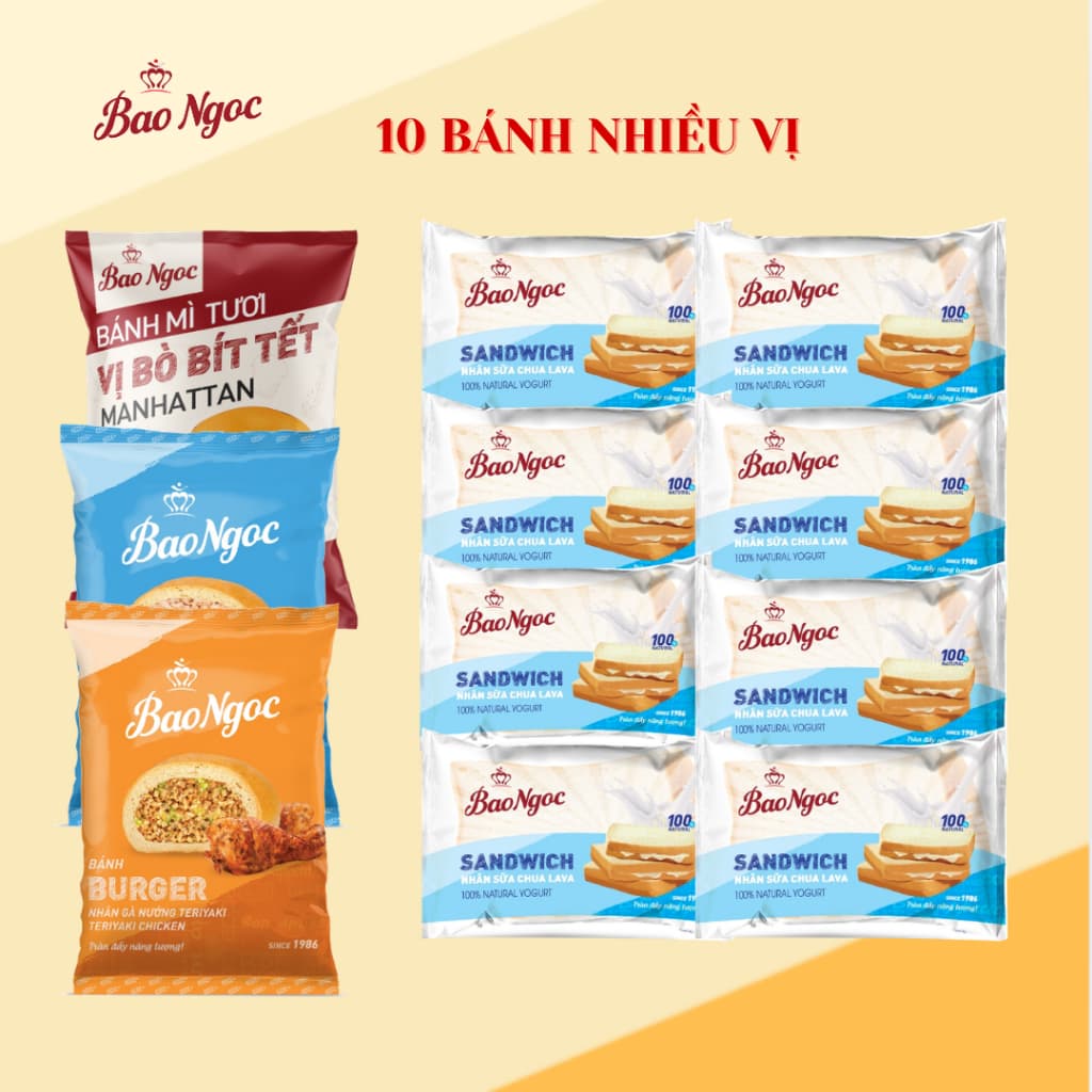 Bánh Mì Mặn Ngọt Bảo Ngọc Combo 10 bánh Các Loại