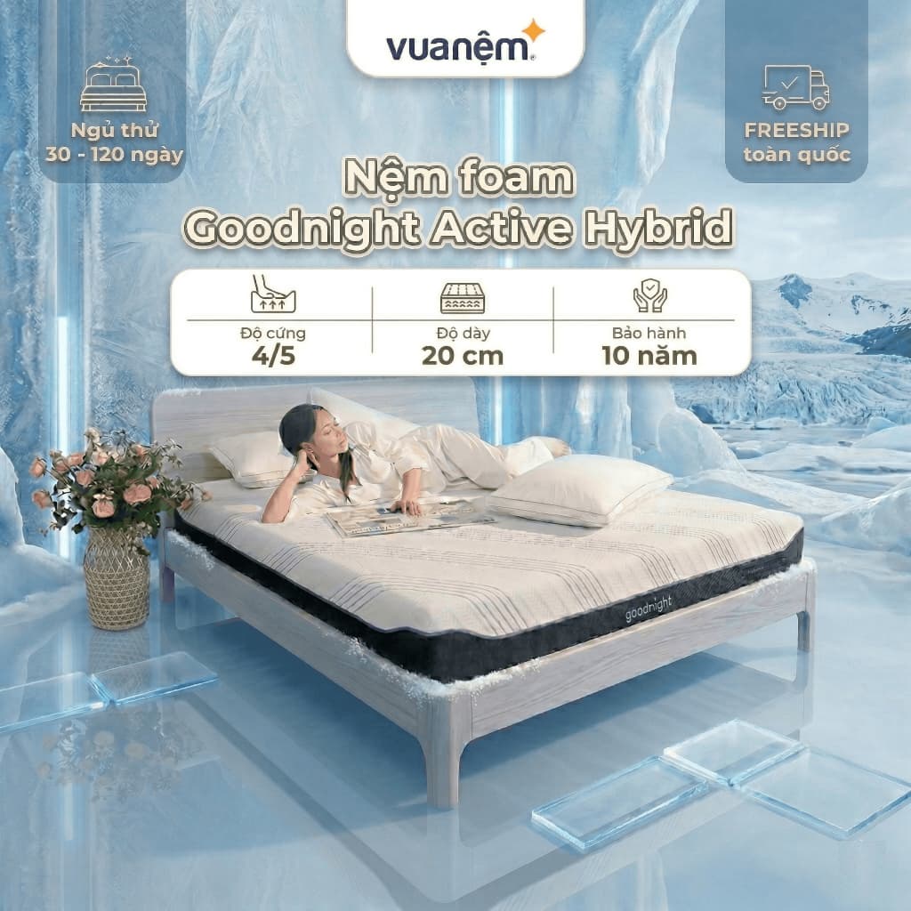 Nệm Cao Su Foam Goodnight Active Hybrid 20cm, đệm foam làm mát, đệm hè, ruột đệm cao su