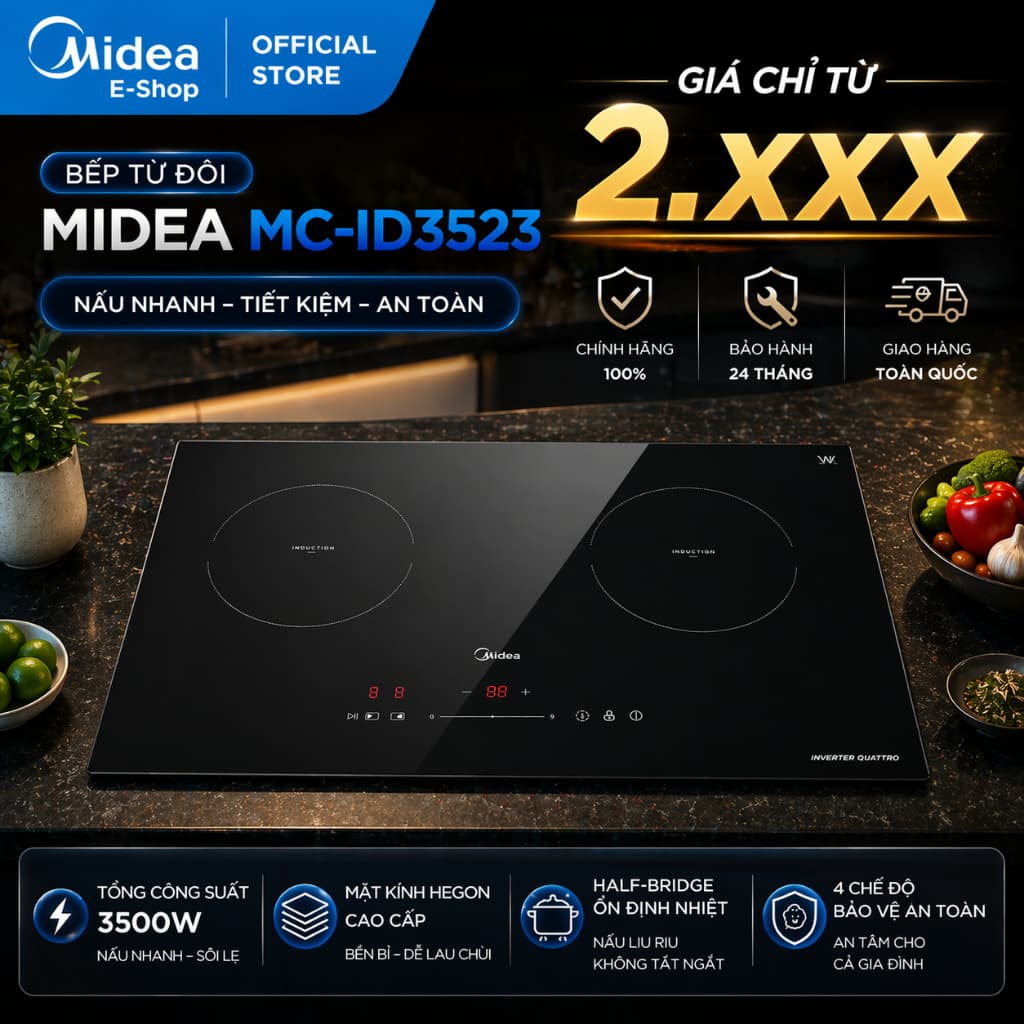 Bếp Từ Đôi Midea MC-ID3523 | Inverter 3500W | Mặt Kính 73cm | Chính Hãng