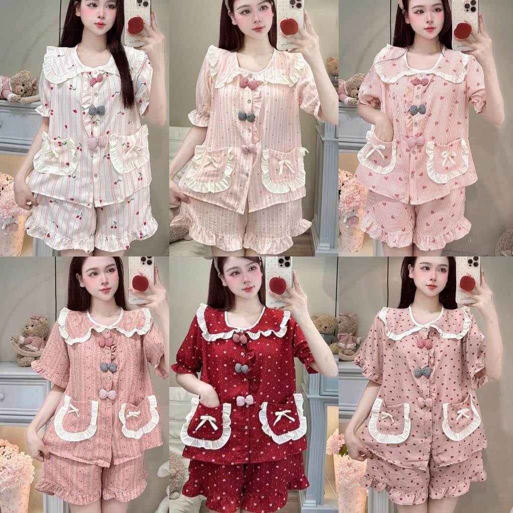 [MẪU HÈ] Bộ Đồ Ngủ Nữ JUSOKA Pijama Chất Liệu Đũi Vân Mây Cổ Sen Viền Bèo Đính Nơ Siêu Mềm Mịn DU38