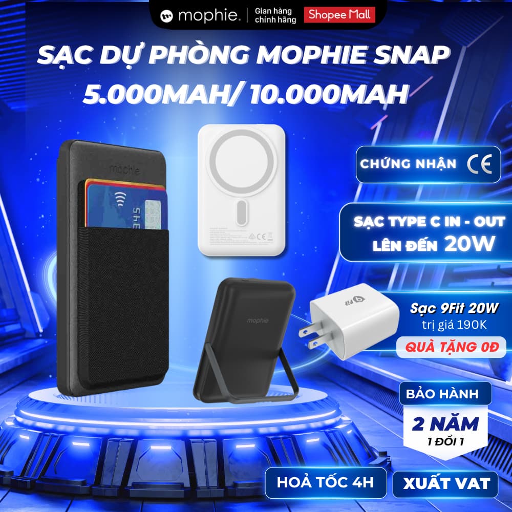 Pin Sạc Dự Phòng Mophie Snap 5000mAh/10000mAh, Hỗ Trợ Sạc Không Dây, Chuẩn Qi, Bảo Hành 2 Năm 1 Đổi 1, Hàng Chính Hãng