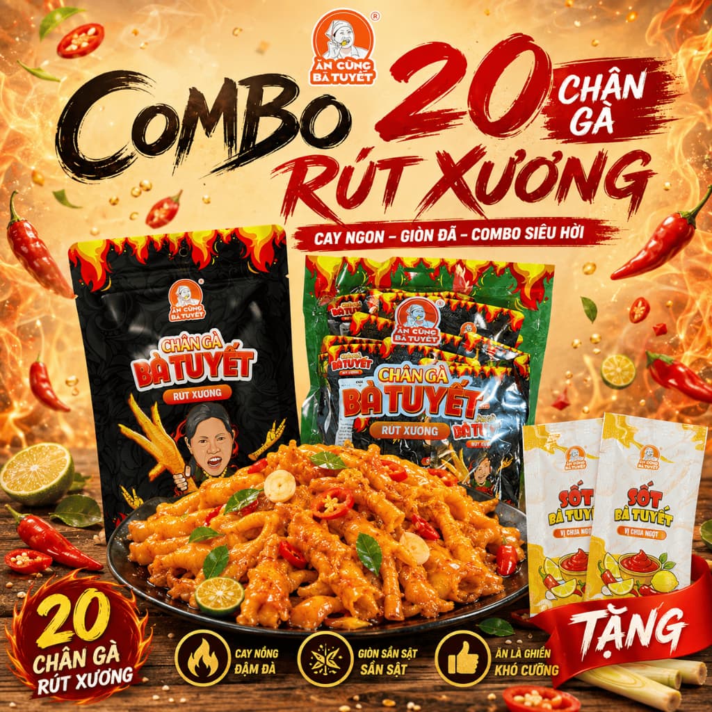 Combo 20 chân gà rút xương tê cay - ĂN CÙNG BÀ TUYẾT M28