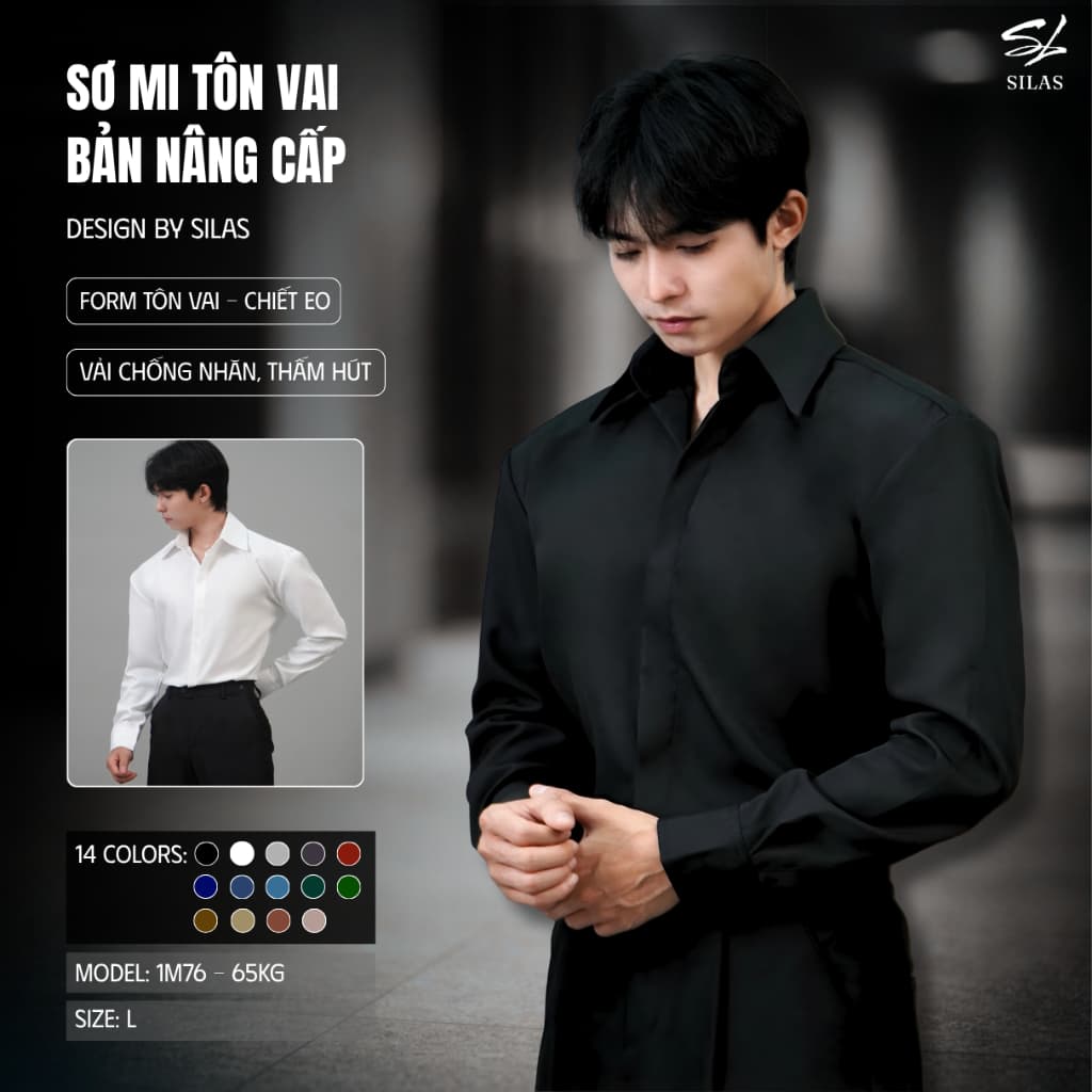 (Bản Nâng Cấp 14 Màu) Áo Sơ Mi SILAS Trơn Ver2 Cotton Chéo Nam Giấu Cúc Thoáng Mát Tôn Vai - ASL2