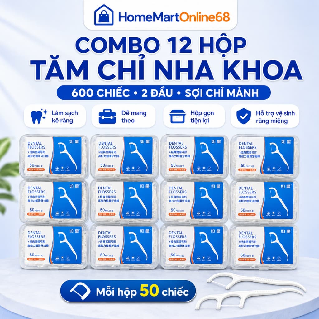 Combo 12 Hộp 600 Chiếc Tăm Chỉ Nha Khoa 2 Đầu Sợi Chỉ Mảnh, Tăm Chỉ Nha Khoa Vệ Sinh Kẽ Răng Chân Nướu