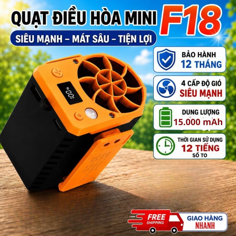 Quạt Đeo Thắt Lưng F18 Siêu Trâu  – 10 Cấp Độ Gió, Đeo Hông/Đeo Cổ, Quạt Điều Hòa Mini, Dùng 10H  A07