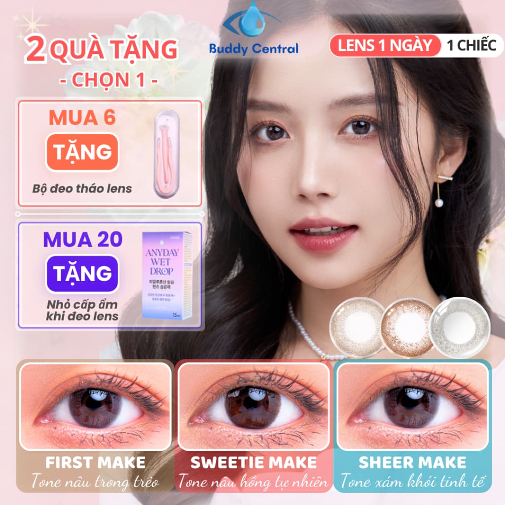 (1 chiếc lẻ) Lens Seed 1 ngày có màu Eye coffret - Sheer, Sweetie, First Make đủ độ - Buddy Central