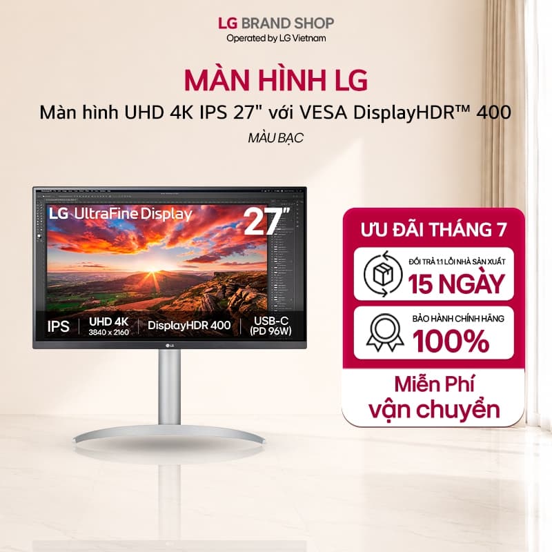 [Chỉ giao miền Bắc] 27UP850K-W.ATV- Màn hình gaming UHD 4K IPS 27" với VESA DisplayHDR™ 400