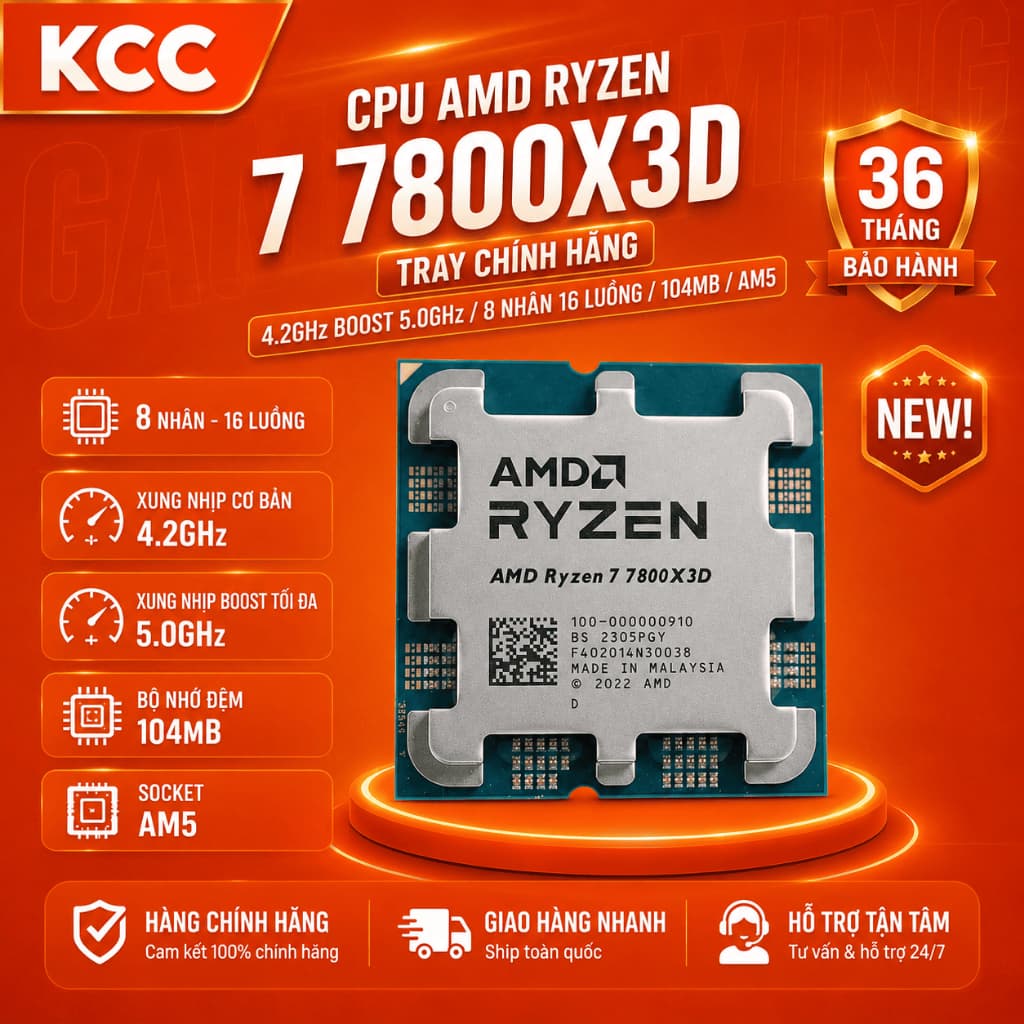 [Full VAT] CPU AMD Ryzen 7 7800X3D Tray New ( chưa gồm Fan) - Bảo hành 3 năm