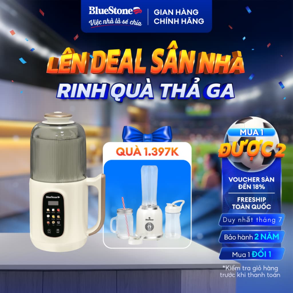 Máy Làm Sữa Hạt Đa Năng BlueStone SMB-7327 1L 800W chống ồn, 9 chế độ nấu, hạt nhuyễn mịn chống trào hẹn giờ