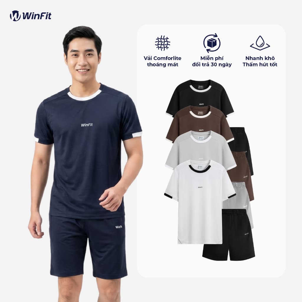 Bộ Quần Áo Thể Thao Nam WINFIT Vải ComfortLite - Đồ Bộ Nam Cộc Tay Form Dáng Basic Thoải Mái WBN004