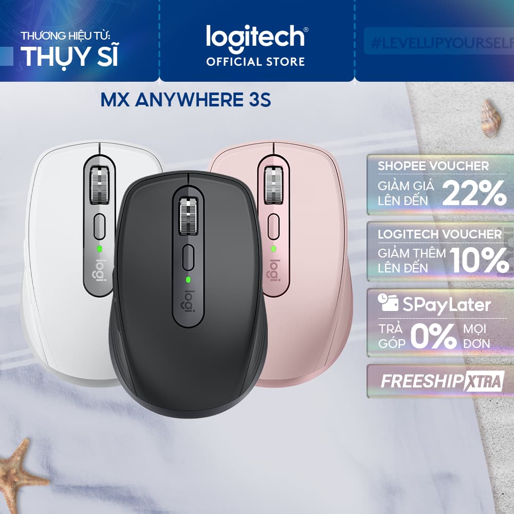 Chuột không dây Logitech MX Anywhere 3S Quiet Clicks - Cuộn nhanh, 8000DPI, Sạc USB C, Bluetooth