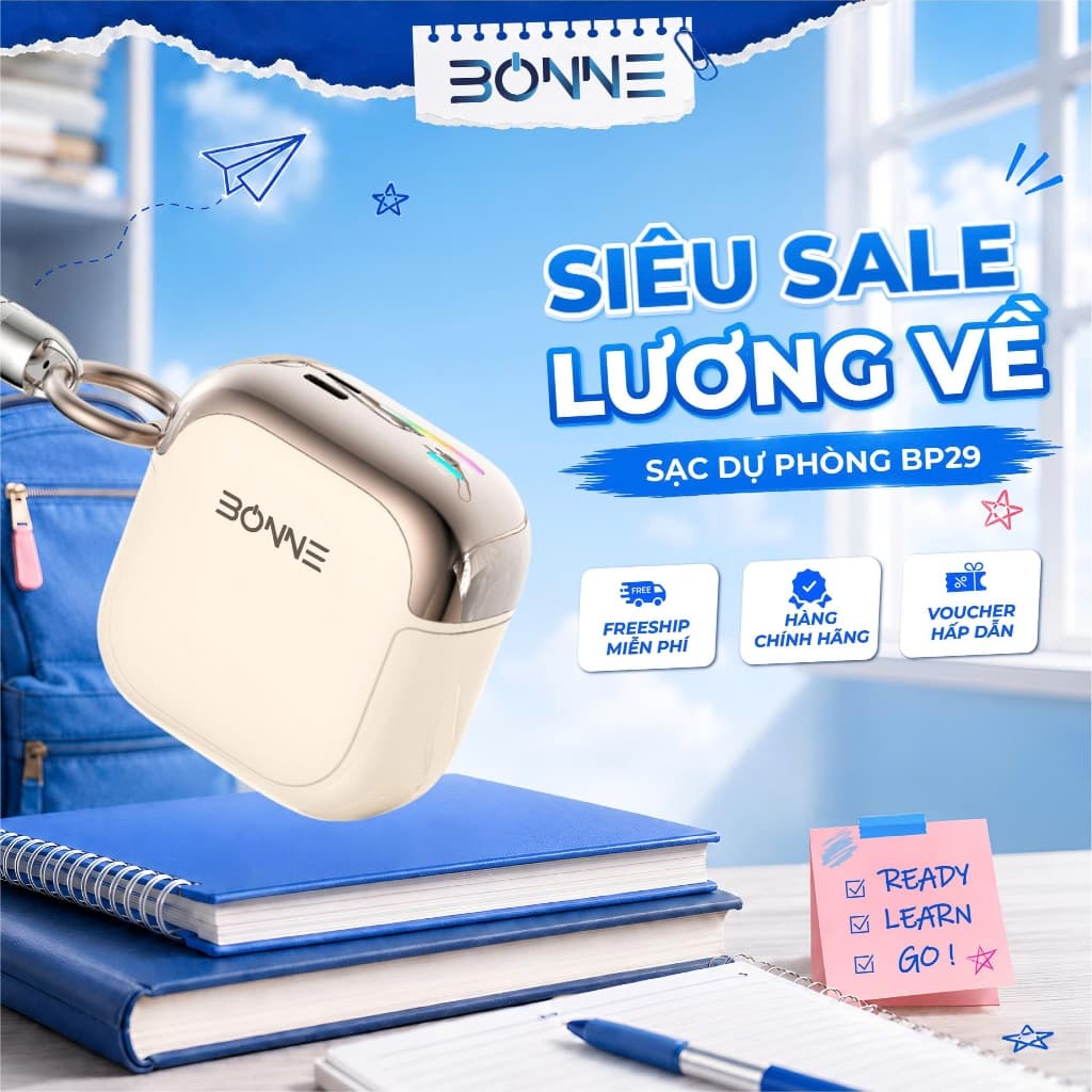 Sạc Dự Phòng Mini BP29 Chính Hãng BONNE TECH , Tích Hợp Dây Đeo Type C To L , Bảo hành 12 Tháng.