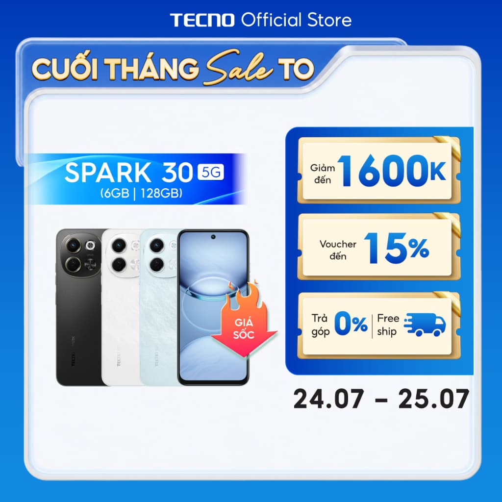 Điện Thoại Tecno Spark 30 5G | (6+6)GB/128GB | Camera 108MP | Màn Hình 6.67" 120Hz |Chính Hãng