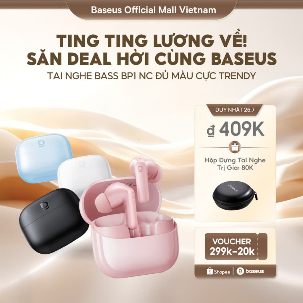[MỚI VỀ - MÀU TRENDY] Tai Nghe Không Dây Baseus BP1 NC Chống Ồn Thông Minh,Chống Nước,Pin 41h,Chill Trọn Mọi Khoảnh Khắc