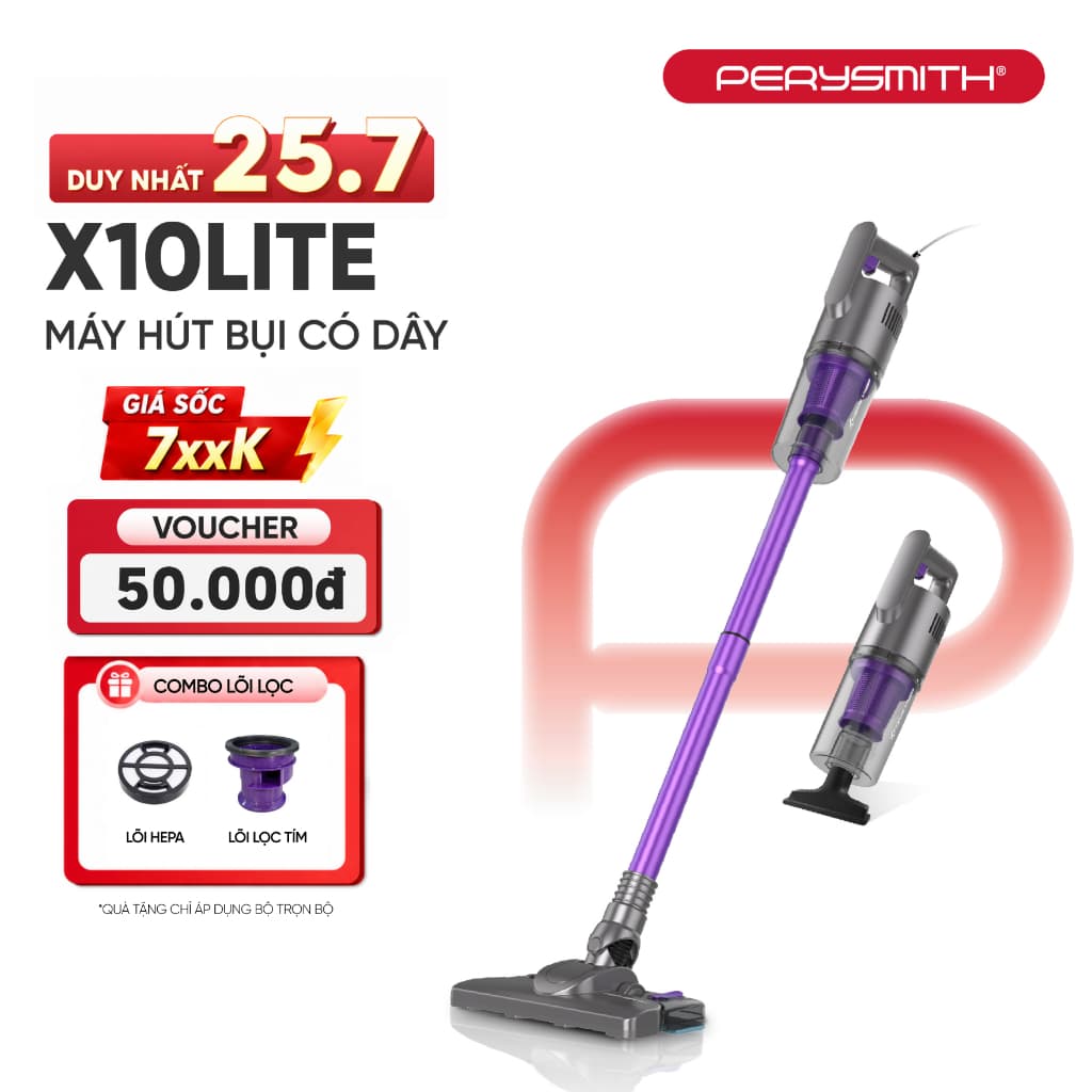 Máy Hút Bụi Cầm Tay PerySmith X10Lite Siêu Nhẹ 1.0kg Lọc HEPA 0.25 Micron Đa Năng 4 Trong 1