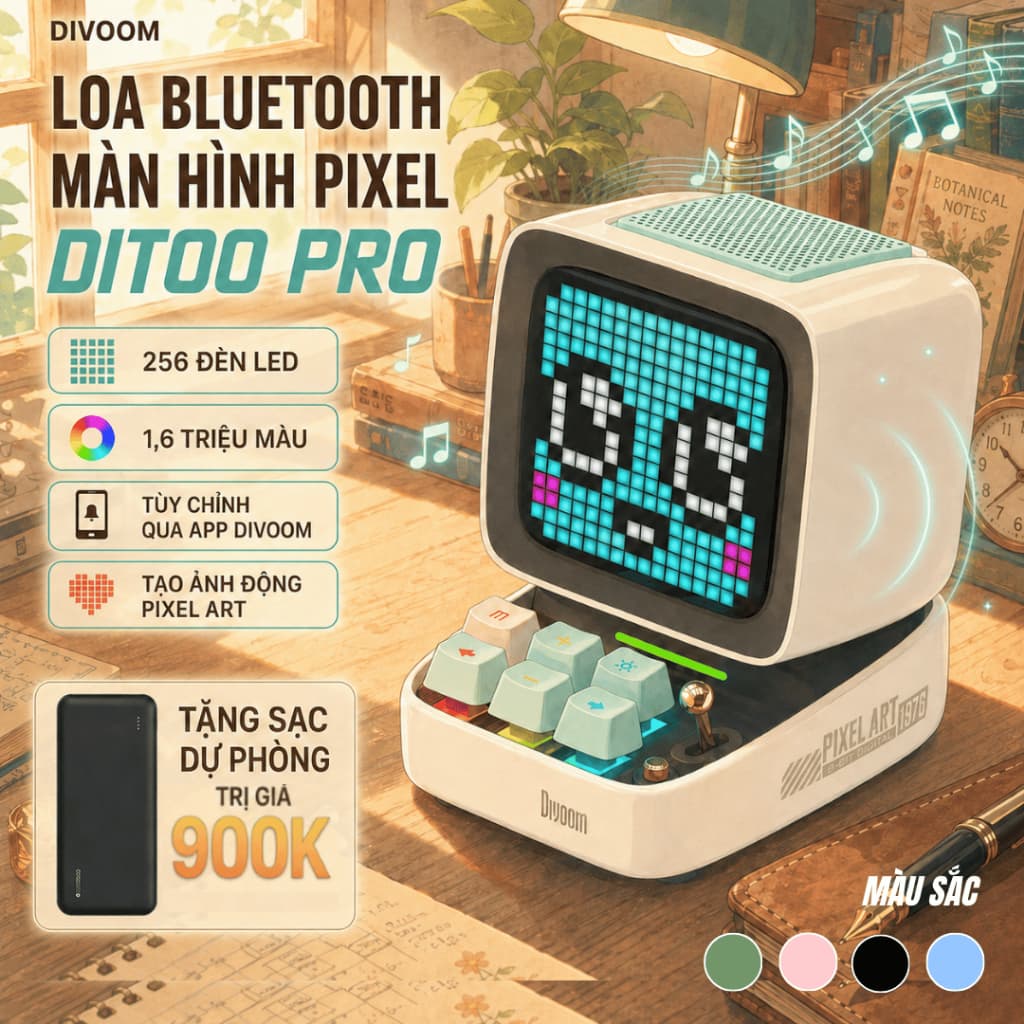 Loa Bluetooth DiToo Pro/ Plus Divoom, công suất đến 15W, màn hình LED 256 RGB 1.6 triệu màu đèn bàn phím-Chính hãng1năm