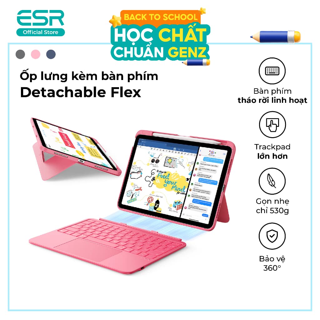 Ốp lưng kèm bàn phím Detachable Flex ESR dành cho máy tính bảng Gen 11/A16/10 tháo rời linh hoạt