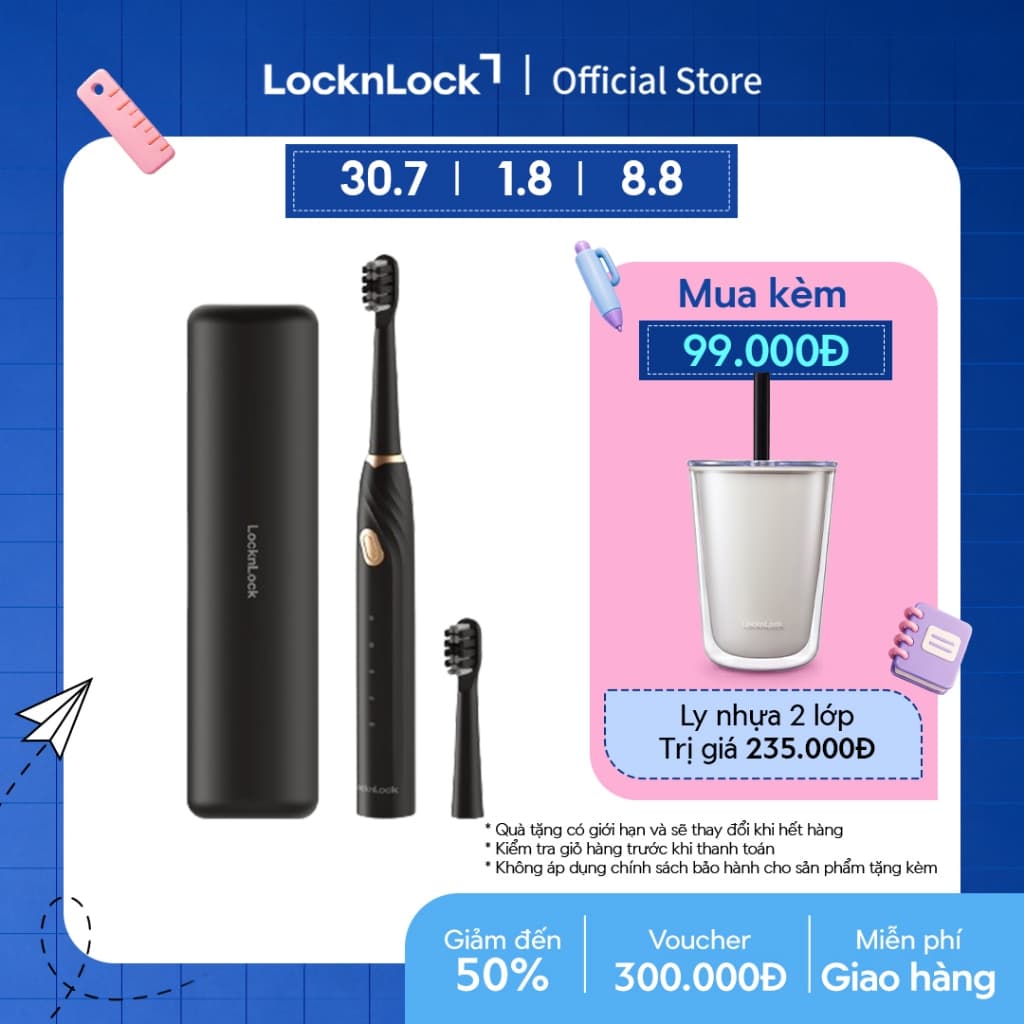 Bàn chải điện Lock&Lock Sonic Electric Toothbrush 35,000 VPM 5 chế độ ENR321BLK