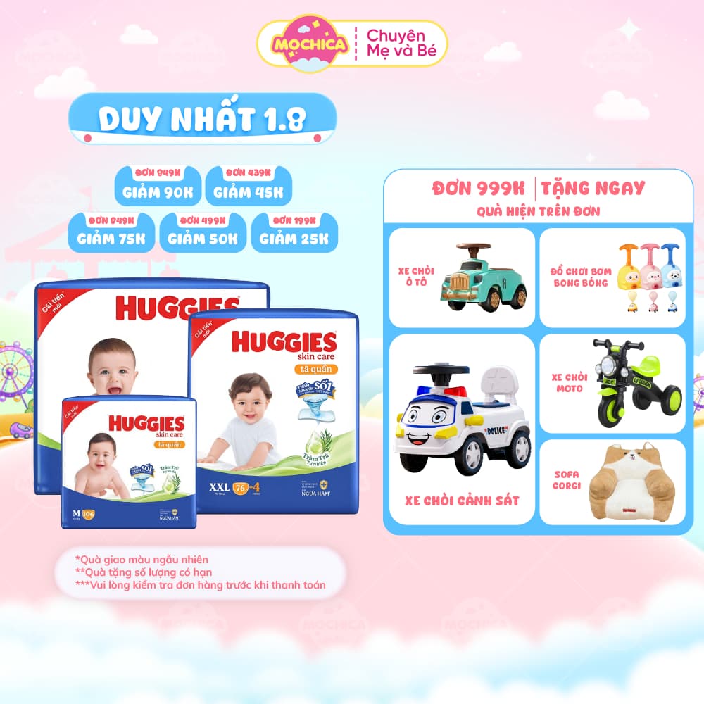 [Siêu nhiều miếng] Bỉm/Tã quần Huggies Tràm Trà Tự Nhiên SKINCARE thấm hút nhanh đủ size - Mochica