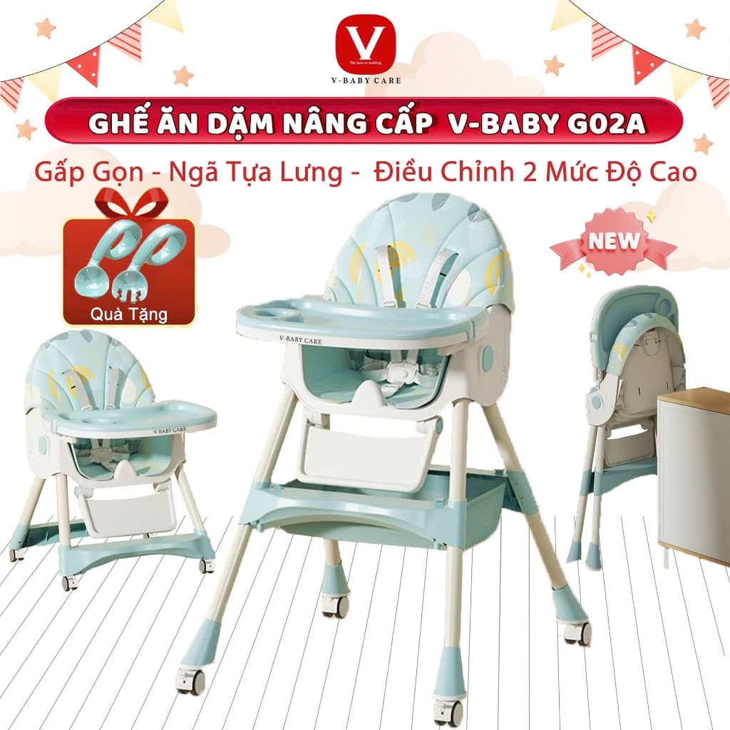Ghế Ăn Dặm Cho Bé V-BABY Gấp Gọn , Ngả Tựa Lưng G02A , G02S , Ghế Ăn Dặm Cố Định GA001, G618, G01S