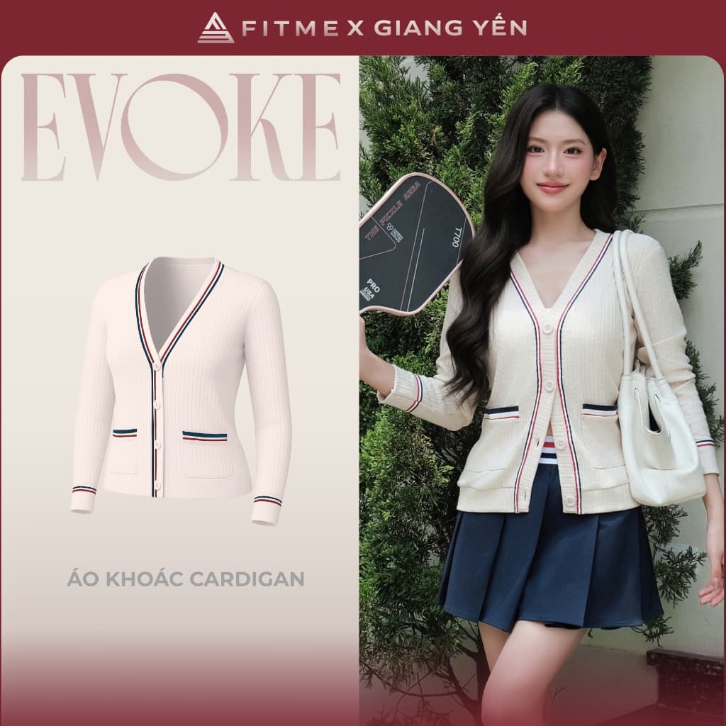 Áo khoác cardigan tennis pickleball nữ Fitme EVOKE CE form rộng co giãn thoáng khí ACTD01
