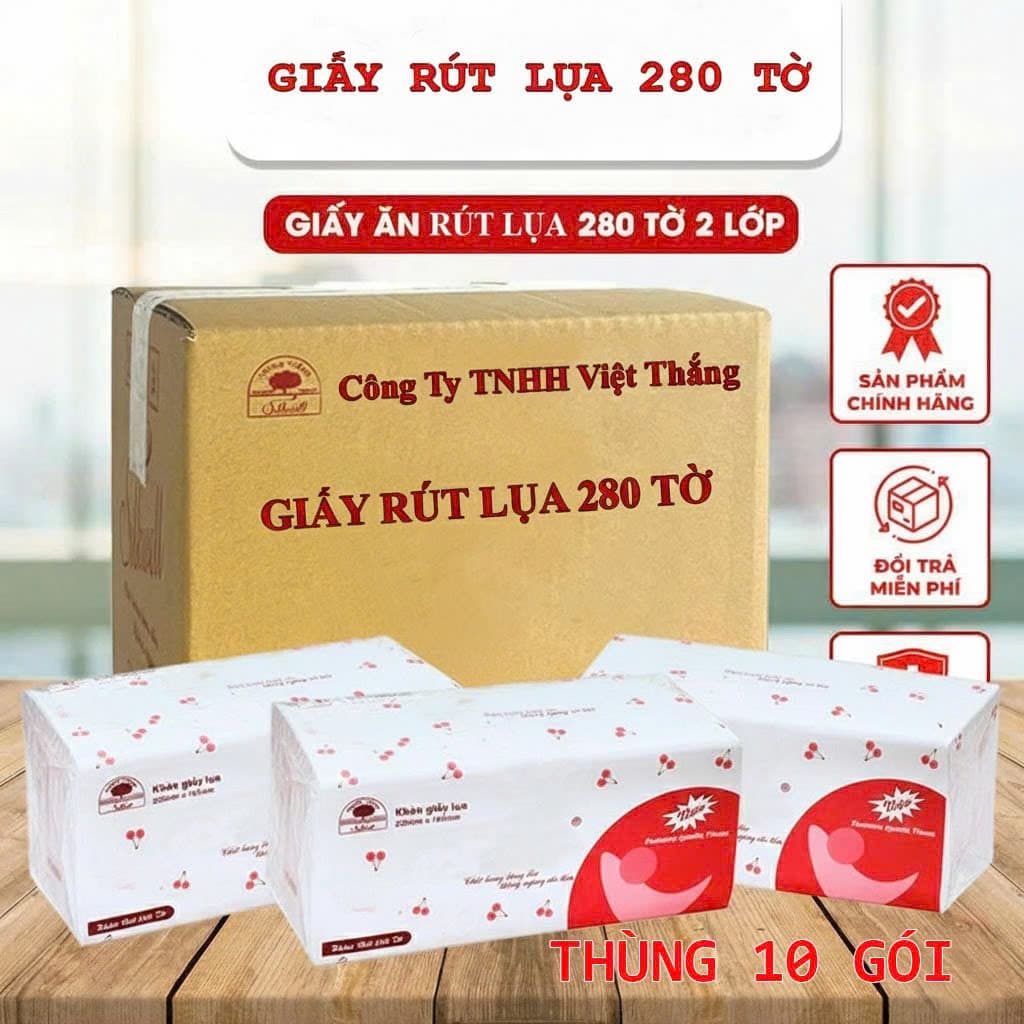 Combo 10 gói khăn giấy ăn rút lụa 280 tờ siêu dai mềm mịn cao cấp