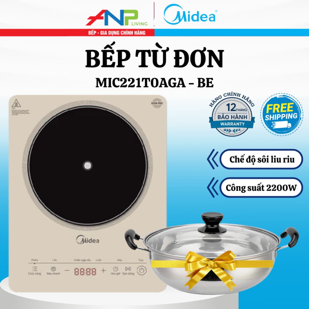 Bếp Từ Đơn Midea MIC221T0AG 2200W –Nấu Nhanh Sôi Liu Riu, Tự Ngắt Quá Nhiệt, Tiết Kiệm Điện, An Toàn